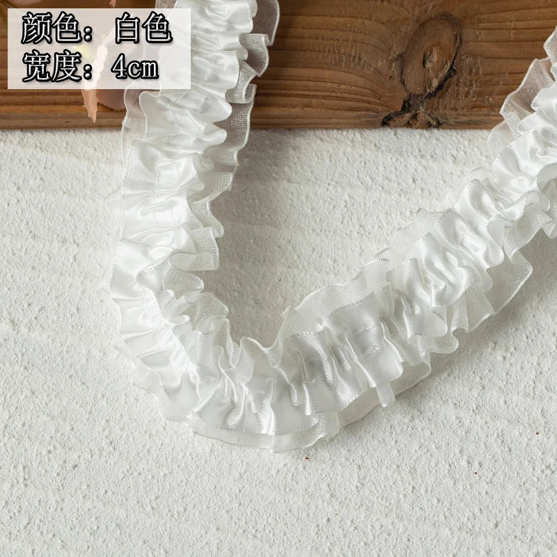 2meters High Quality 2024 Pleated Lace Ribbon Trimming For Party Dress Decorative Clothing Diy Crafts Supplies Needlework Fab
