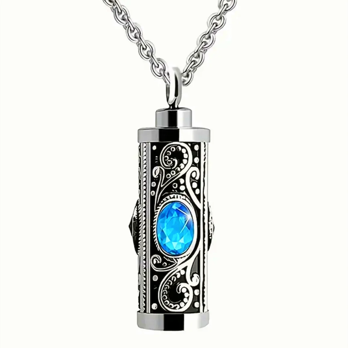 Cremation Urn Necklace for Ashes Stainless Steel Memorial Pendant - Sky Blue