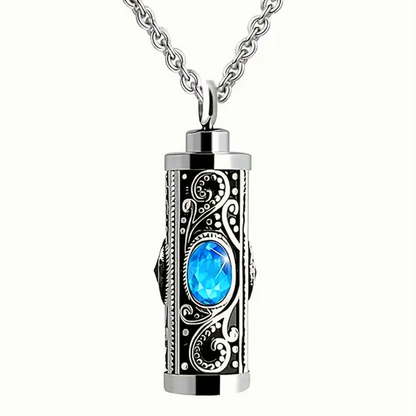 Cremation Urn Necklace for Ashes Stainless Steel Memorial Pendant - Sky Blue