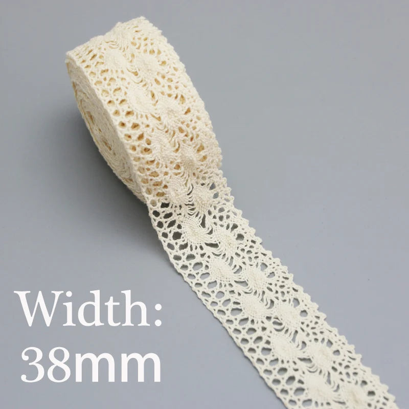Lace Ribbon Trim, White Beige Cotton Embroidered Ribbon, 5 Meter Sewing Fabric, DIY Craft Materials, Elegant Lace for Gift Wr