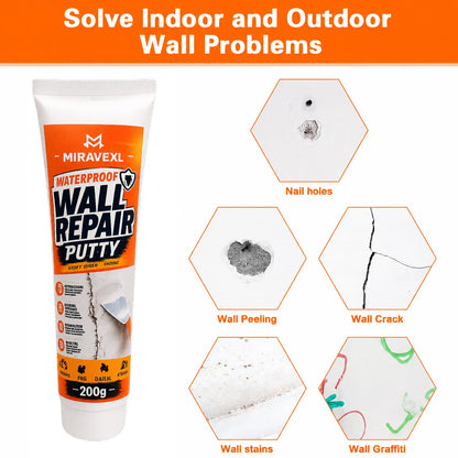 Wall Repair Putty Kit -200gWaterproof Spackling Compound with Scraper,Nozzle, Sandpaper,Gloves for Easy DIY Crack Mending