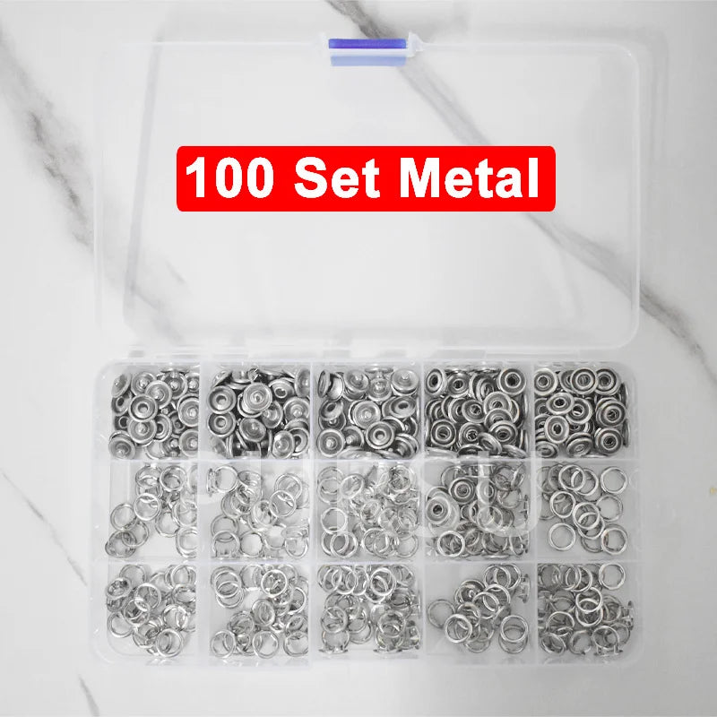 9.5mm Metal Hollow Five-Claw Snap Button For Installing Clothes Bag Sewing And DIY Craft Hand Pliers Tool - 100 sets Metal