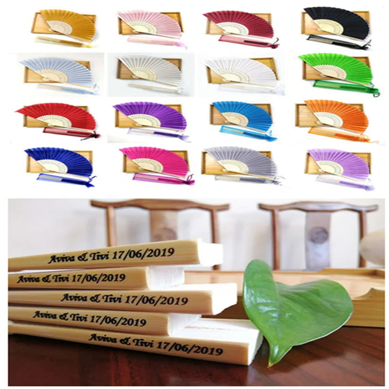 20pcs Personalized Engraved Silk Hand Fan Wedding Fold Fan Vintage Fans Customized Wedding Favor
