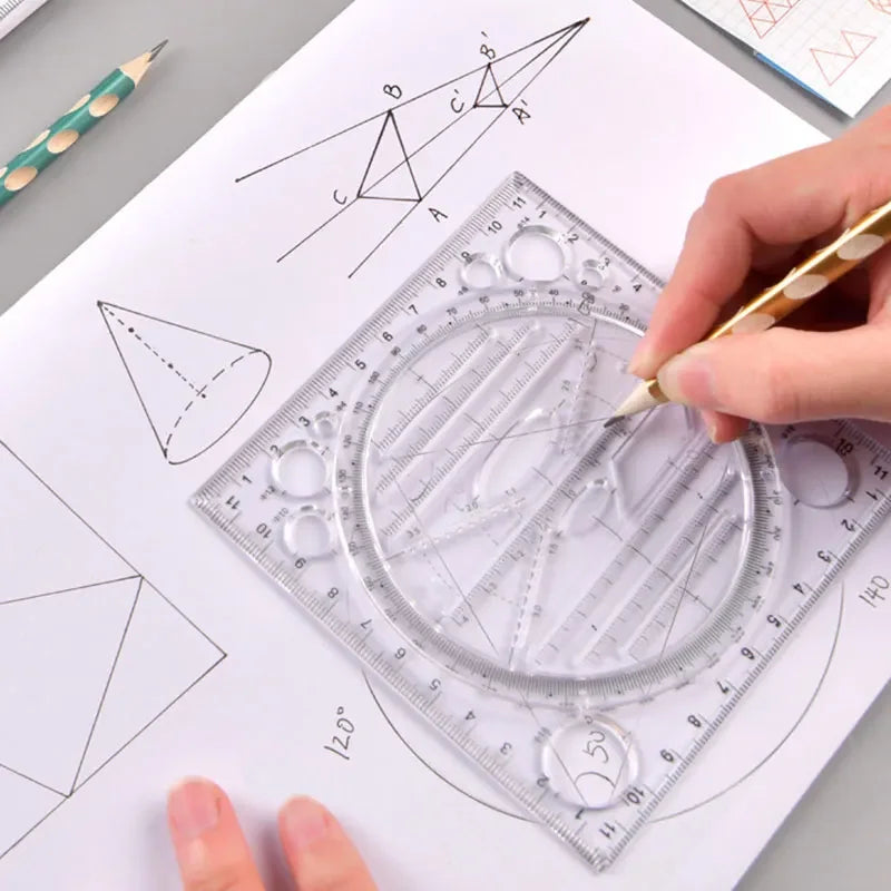 Multifunction Rotatable Ruler Drawing Template Art Design Architect Stereo Geometry Circle Drafting Measuring Scale Kawaii ru