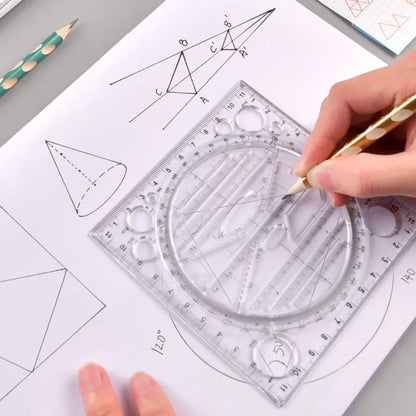 Multifunction Rotatable Ruler Drawing Template Art Design Architect Stereo Geometry Circle Drafting Measuring Scale Kawaii ru