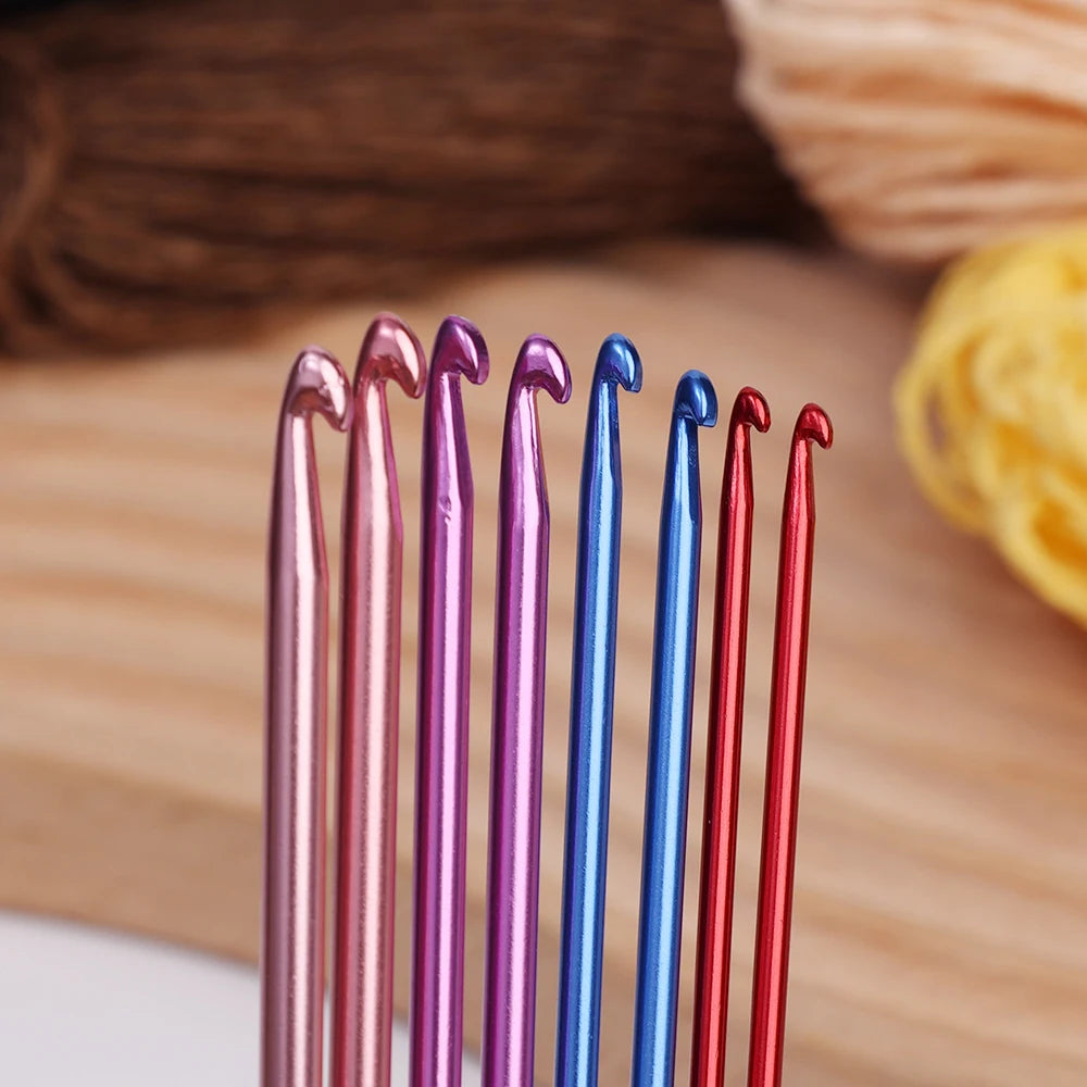 8pcs Metal Handle Crochet Hook Colorful Aluminum Knitting Needles Single Head Crochet Knitting Yarn Crafts DIY Apparel Needle