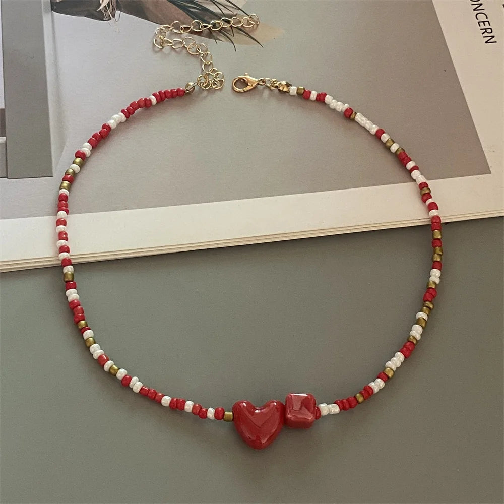 Cute Romantic Geometric Choker Necklace for Women Girl New Trendy Gift Necklace Seed Beads Fashion Jewelry - I