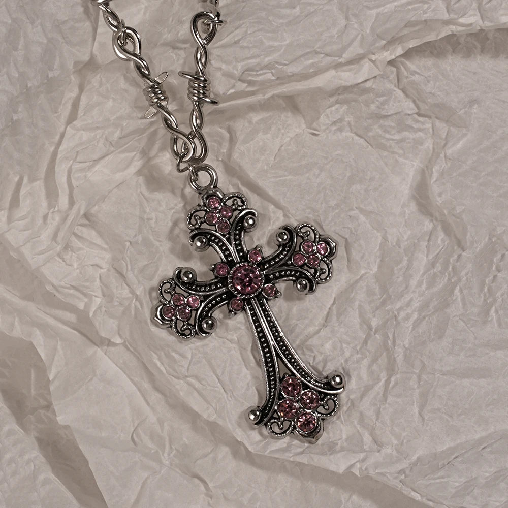 Y2K Sweet Cool Girl Personalized Creative Cross Love Pendant Necklace, Suitable for Daily Wearing - Style 1