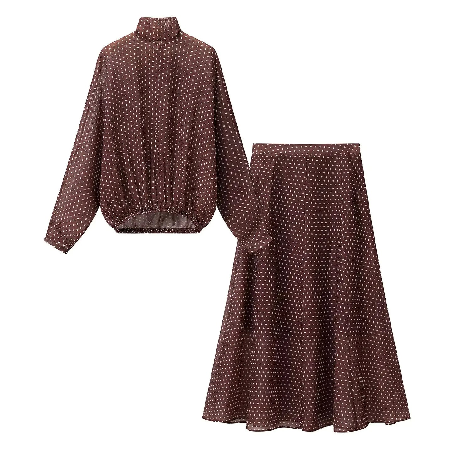 KONDALA Vintage Polka Dot Women Sets Chiffon Bow Tie Loose Blouses Loose Long Skirts Fashion 2026 Spring Summer Holiday Suits
