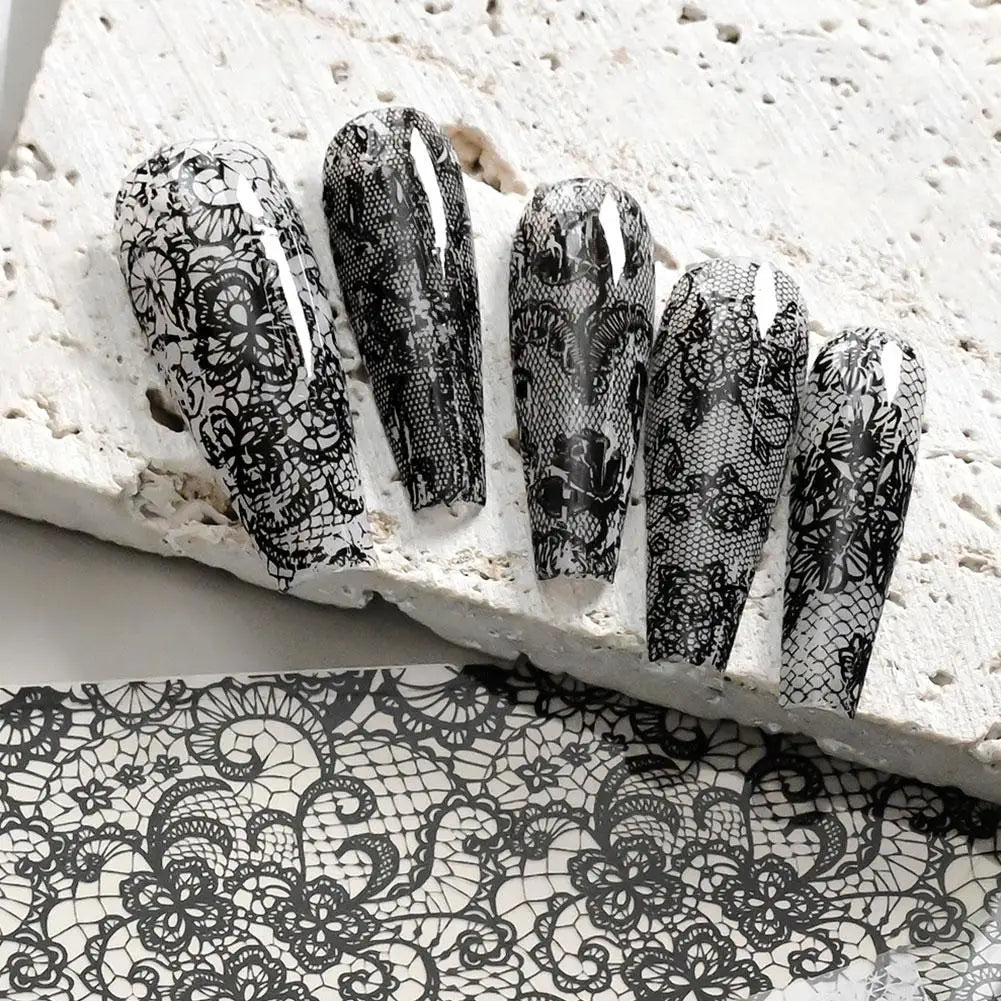 10 Rolls Black White Lace Nail Foil Transfer Stickers DIY Waterproof Nail Decoration Supplies Nail Accessorie