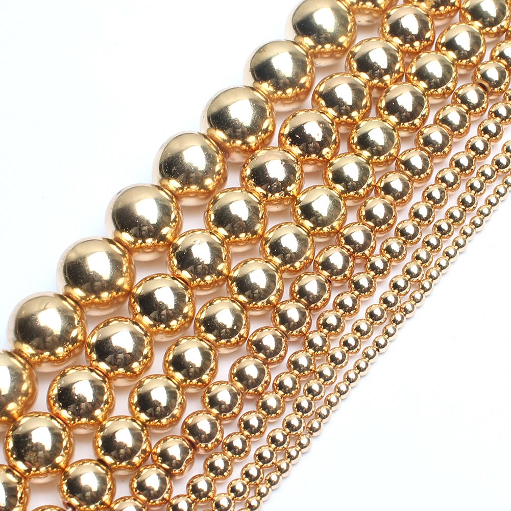 Natural Stones Rhodium Rose Gold Plated Hematite Round Loose Mineral Beads for Bracelet DIY Jewelry Making 15inch 2/3/4/6/8/1