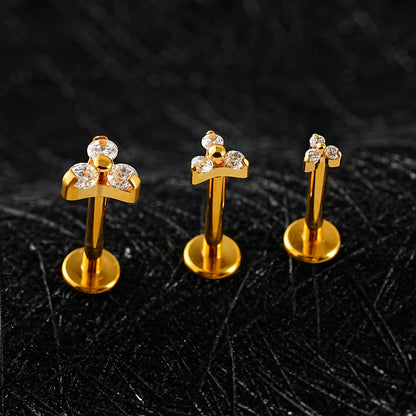 Right Grand ASTM F136 Titanium Tiny Trinity CZ Labret Stud 16G Triple CZ Flower Cartilage Earring Nose Medusa Earlobe Piercin