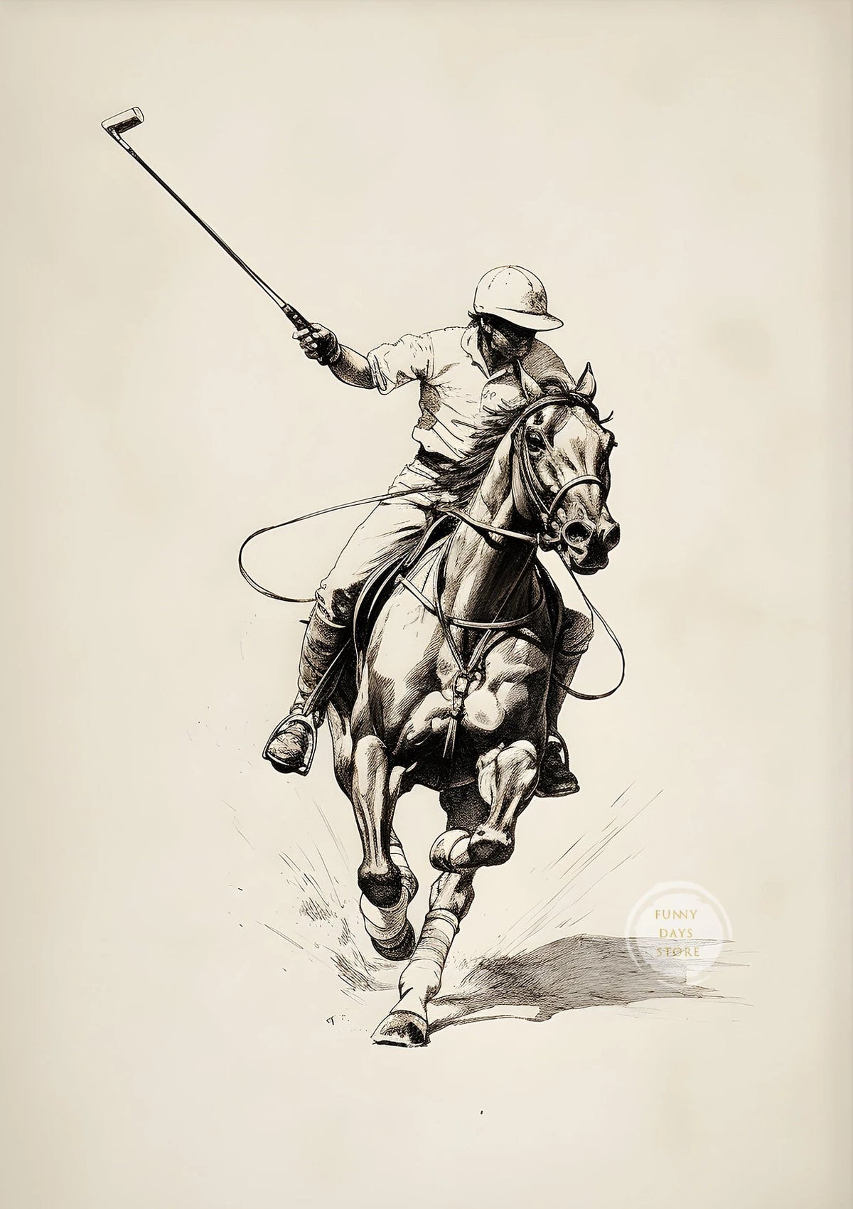 Vintage Polo Etching Horse Jockey Canvas Painting Print Antique Equestrian Farmhouse Animal Rustic Wall Art Room Home Decor -