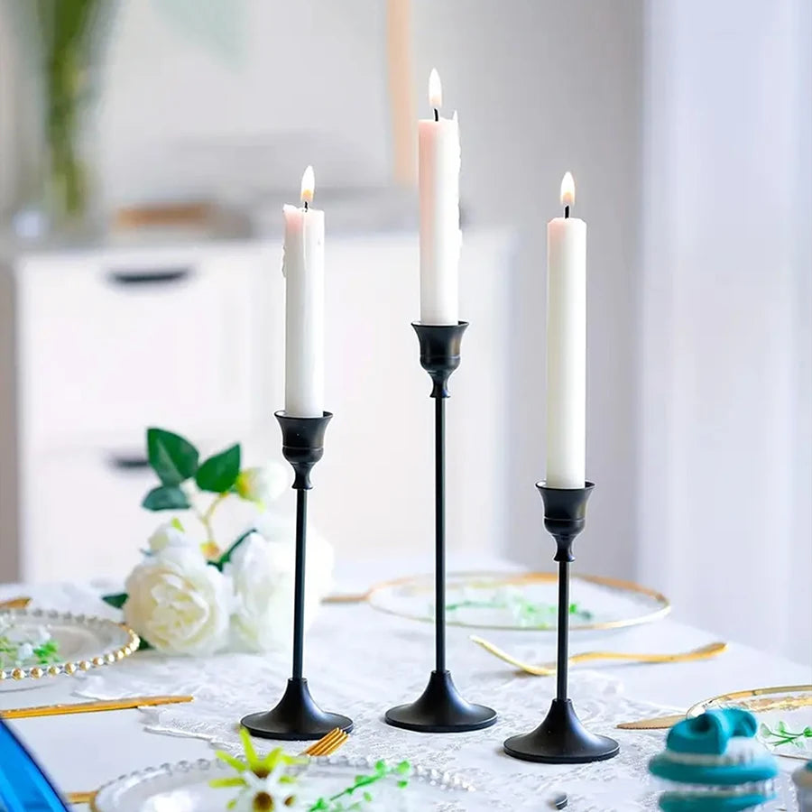 Set of 3 Vintage Elegant Metal and Aluminum Tabletop Candle Holders, Suitable for Wedding Anniversary, Home and Hotel Decorat