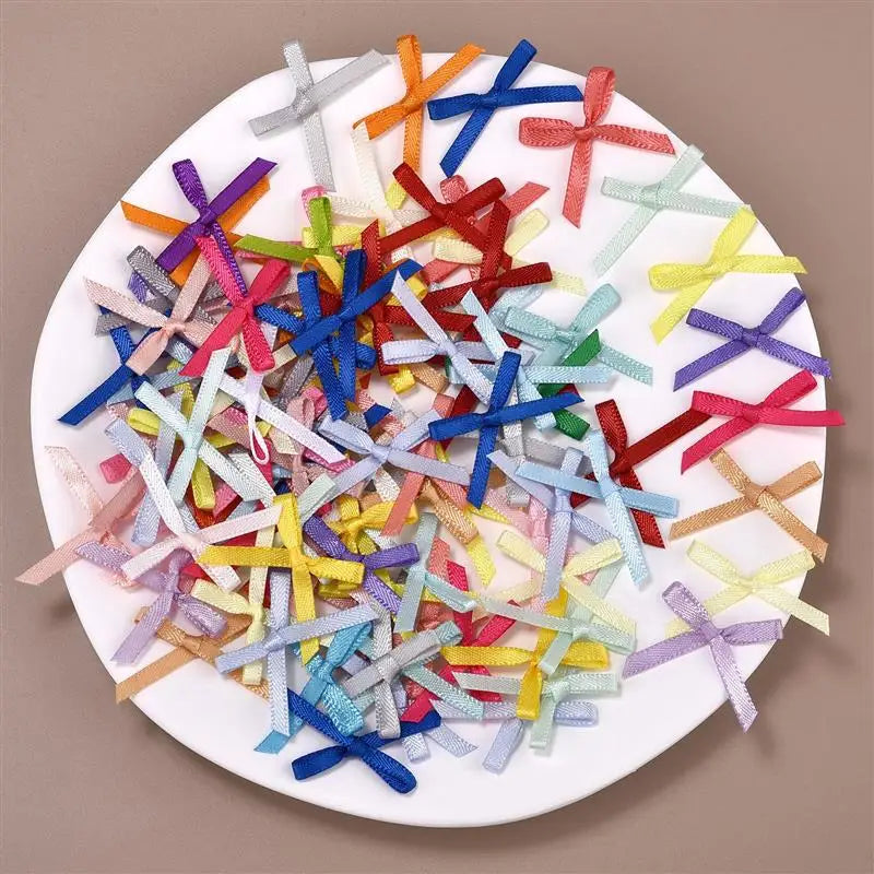 100Pcs Mini Satin Ribbons Flowers Bows Ties For DIY Craft Scrapbooking Embellishment Accessories Pets Hair Clothes Decoration