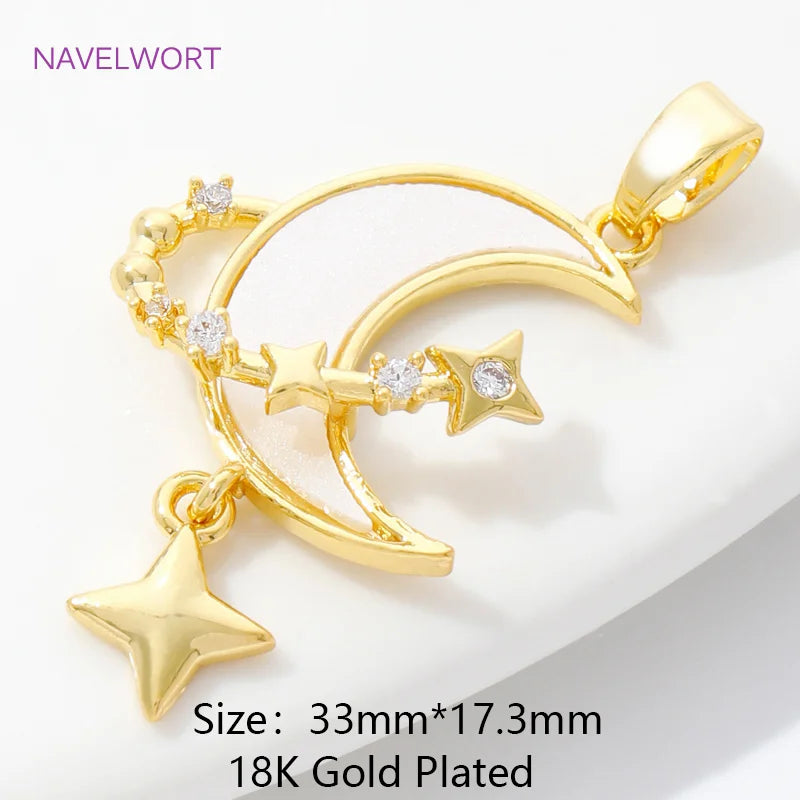 Pendants For Necklace Accessories 18K Gold Plated Brass Inlaid Zircon Moon/Star Charm Pendant DIY Jewelry Making Supplies - 1