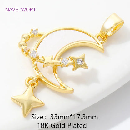 Pendants For Necklace Accessories 18K Gold Plated Brass Inlaid Zircon Moon/Star Charm Pendant DIY Jewelry Making Supplies - 1