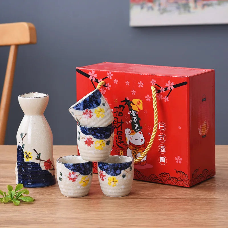 50ml Japanese-style Ceramic Antique White Wine Cup Sake Set Home Retro Coffee Cup Wine Pot Shochu Classical Cup - 5-piece win