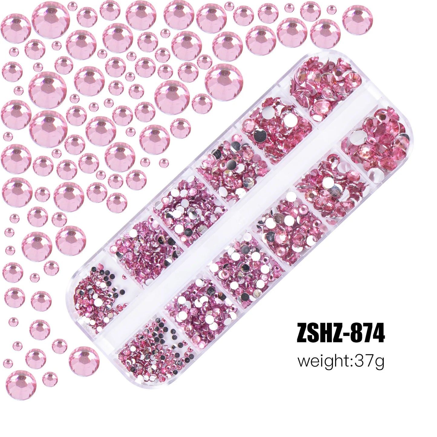 2400pcs+ Shiny Clear Crystal Gems Nail Rhinestones 1.5-4mm Mixed Round Glass Stone Flatback Nail Charms 12grids Nail Diamond 