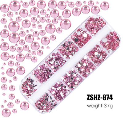 2400pcs+ Shiny Clear Crystal Gems Nail Rhinestones 1.5-4mm Mixed Round Glass Stone Flatback Nail Charms 12grids Nail Diamond 