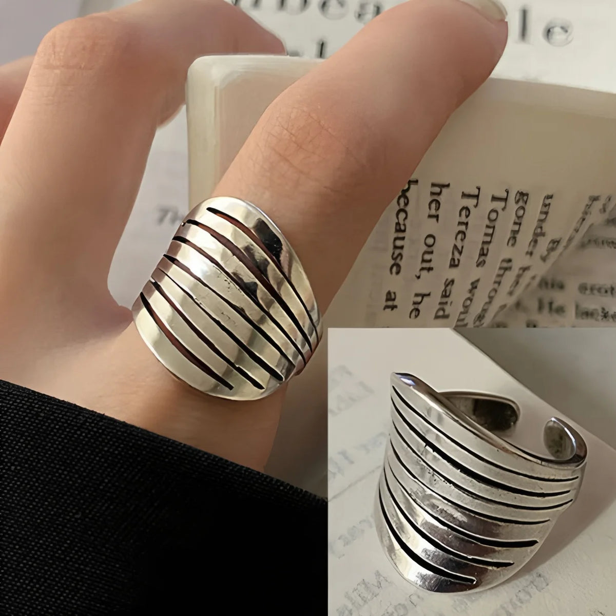 VENTFILLE 925 Sterling Silve Flower Ring for Women Gift Hollow Out Design Retro Hip Hop Versatile Jewelry Party Gift - FFMM40