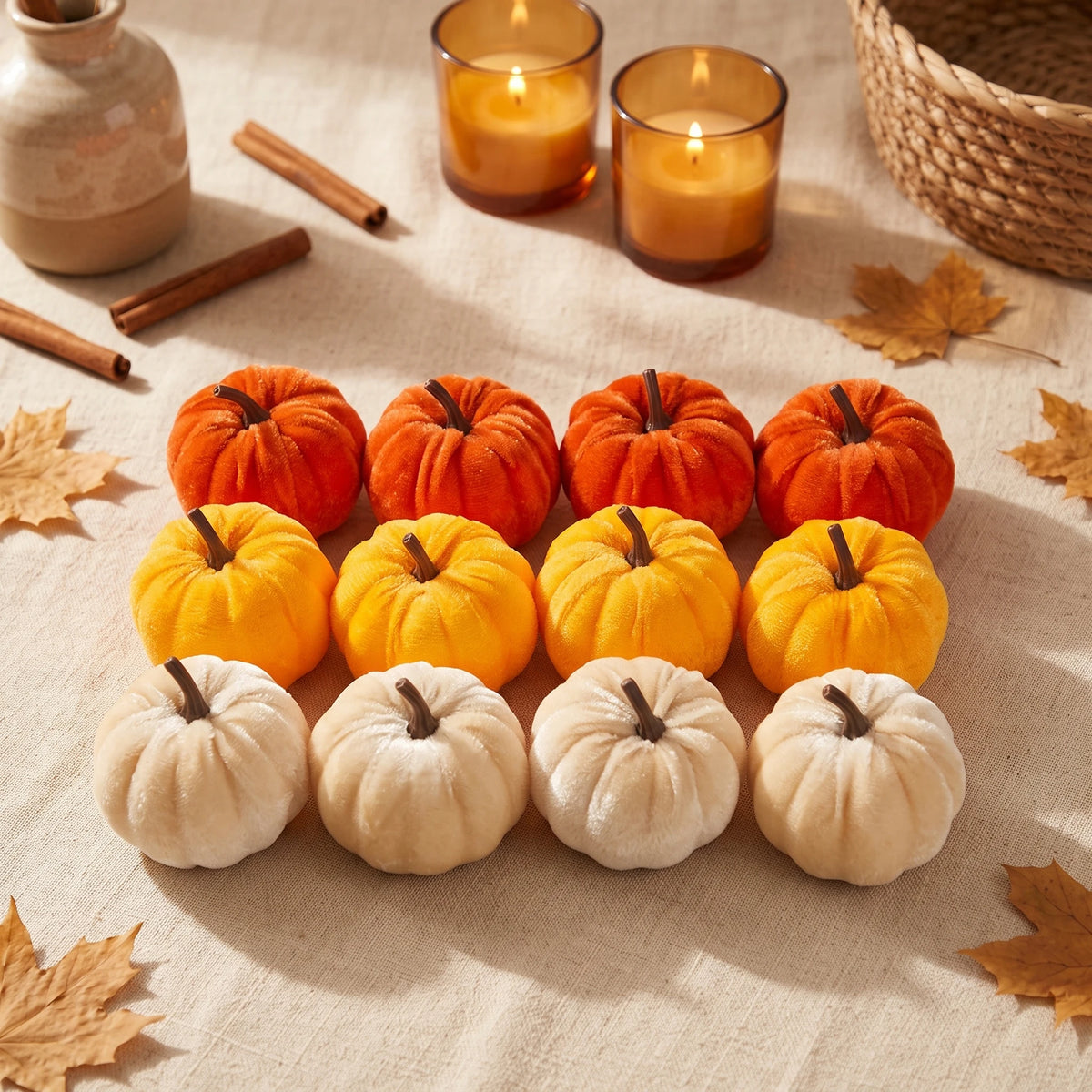 12pcs Velvet Pumpkin Decoration for Halloween Autumn Home Decor Tabletop Garden Ornaments Ideal for Thanksgiving Harvest Part
