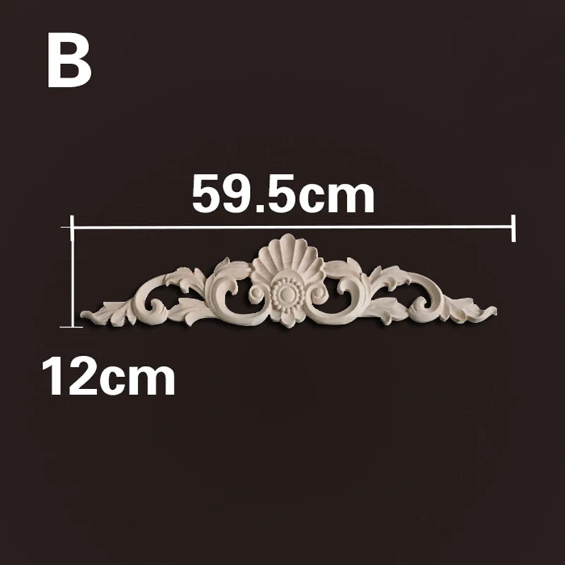 Wood Appliques and Onlays Natural Furniture Wall Door Woodcarving Decorative Long Flower Wooden Figurines Crafts Corner Frame