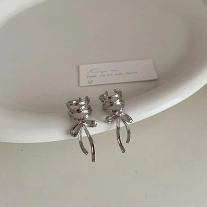 Girls New Ribbon Aesthetics Ear Clips Ballet Style Ribbon Bow-knot Ear Cuff Women Korean Fashion Kpop Earring Jewelry