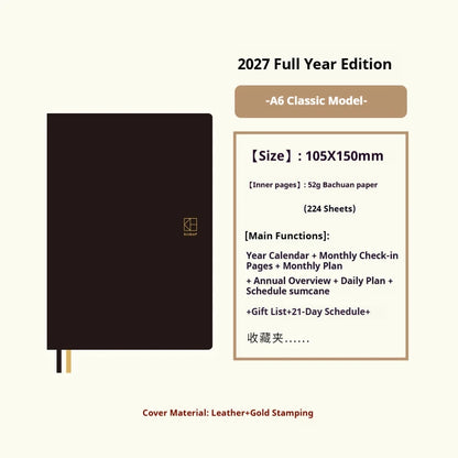 Kinbor 2027 Full Year A5 A6 Notebook Planner 52g Bachuan Paper Daily Journal Agenda Month Year Recrod Book Time Management Bo