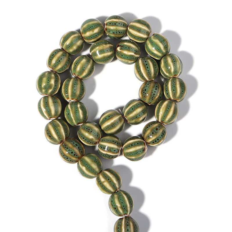 1 Strand Pumpkin Shape Stripe Ceramics Beads Colorful Floral Glaze Beads for Jewelry Making DIY Loose Spacer Beads Accessorie