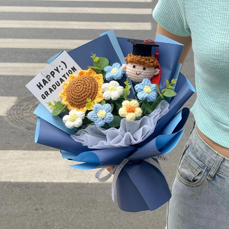 Graduation Bouquet Artificial Crochet Bouquets Hand-woven Flower Bouquet Gifts Teacher's Day Graduation Gift Flowers