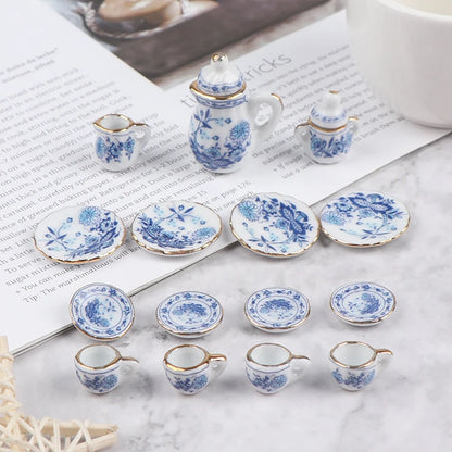 15Pcs 1:12 Dollhouse Miniature Tableware Porcelain Ceramic Tea Cup Set Model Kitchen Accessories For Doll House Decor Toys Gi