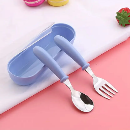Set Of 2 Stainless Steel Children's Cutlery Spoon/fork Box Suitable For Baby Cutlery, Ideal As A Gift For Mothers And Babies 