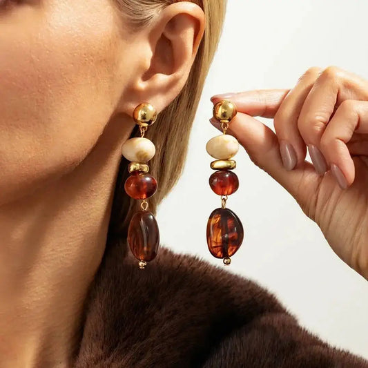 SHIXIN Vintage Resin Acrylic Geometric Pendant Earrings for Women Bohemian Round Water Droplet Drop Earrings Jewelry Accessor