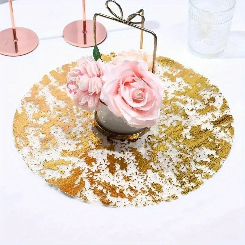 10-Pack Metallic Gold Round Table Mats - Heat-Resistant Placemats for Dining, Tea Time & Special Occasions, Elegant Table