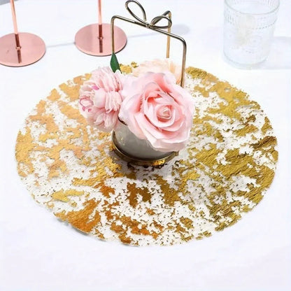 10-Pack Metallic Gold Round Table Mats - Heat-Resistant Placemats for Dining, Tea Time & Special Occasions, Elegant Table