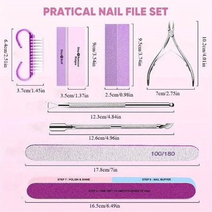 10/15pcs Professional Nail Art Kit with 100/180 Grit Files,Buffer Sponge,Brush,Scissors,Cuticle Nippers Pushers Gel Polish To