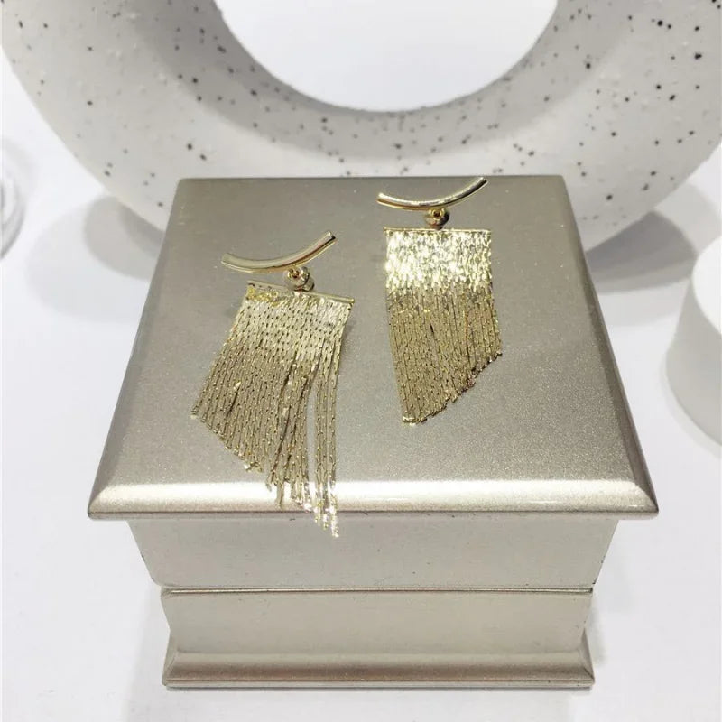 Fashion Statement Earring Long Statement Gold Color Bling Tassel Earrings For Women Female Wedding Daily Pendant Jewelry Gift
