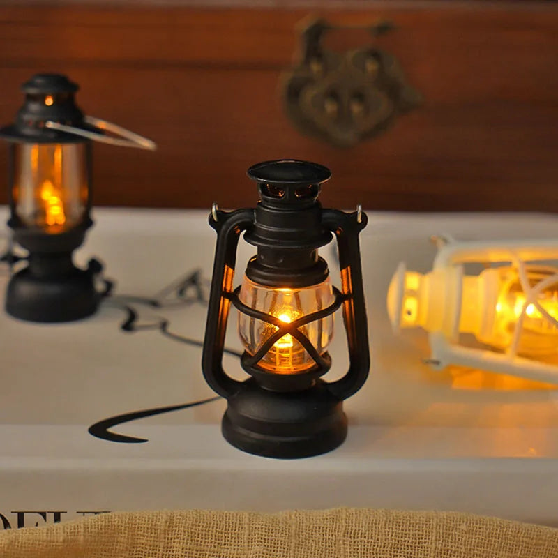 Dollhouse Mini Led Retro Glowing Pony Lantern Simulation Cande Light Night Light Dolls Miniature oil light Lamp Home Decor To