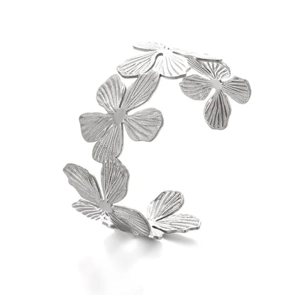 Vintage Flower Bangles For Women Gold Color Stainless Steel Flower Bangles Bracelets Femme Jewelry Party Gift pulseras - 4