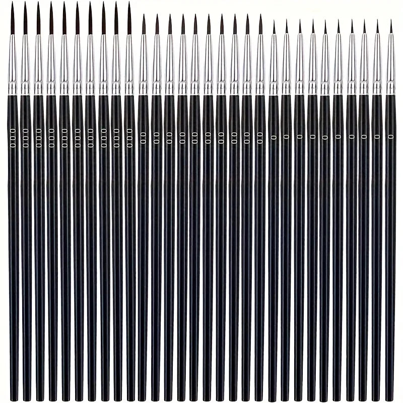 30Pcs Fine Detail Paint Brush Set #0 #00 #000 Miniature Brushes Nylon Hair for Watercolor Oil Acrylic Painting Crafts - black