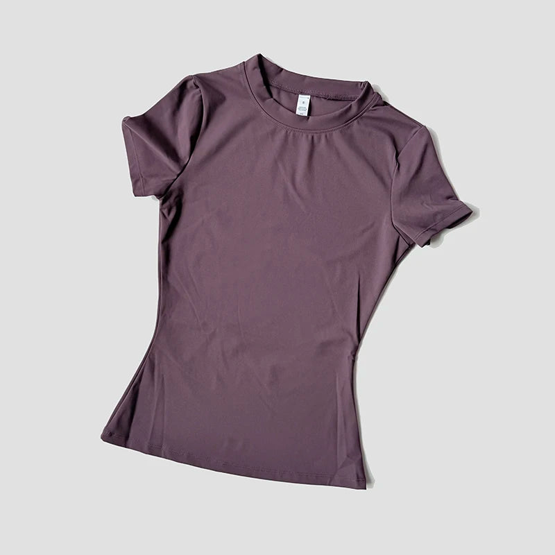 Women Yoga Top Seamless Sport T Shirts Fitness Clothes Short Sleeve Yoga Shirt Gym Top Running Active Wear - Purple / L