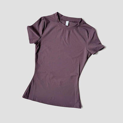Women Yoga Top Seamless Sport T Shirts Fitness Clothes Short Sleeve Yoga Shirt Gym Top Running Active Wear - Purple / L