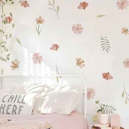 Boho Style Flowers Leaves Watercolor Wall Sticker Nursery Vinyl Wall Art Decals for Living Room Bedroom Kids Room Home Decor