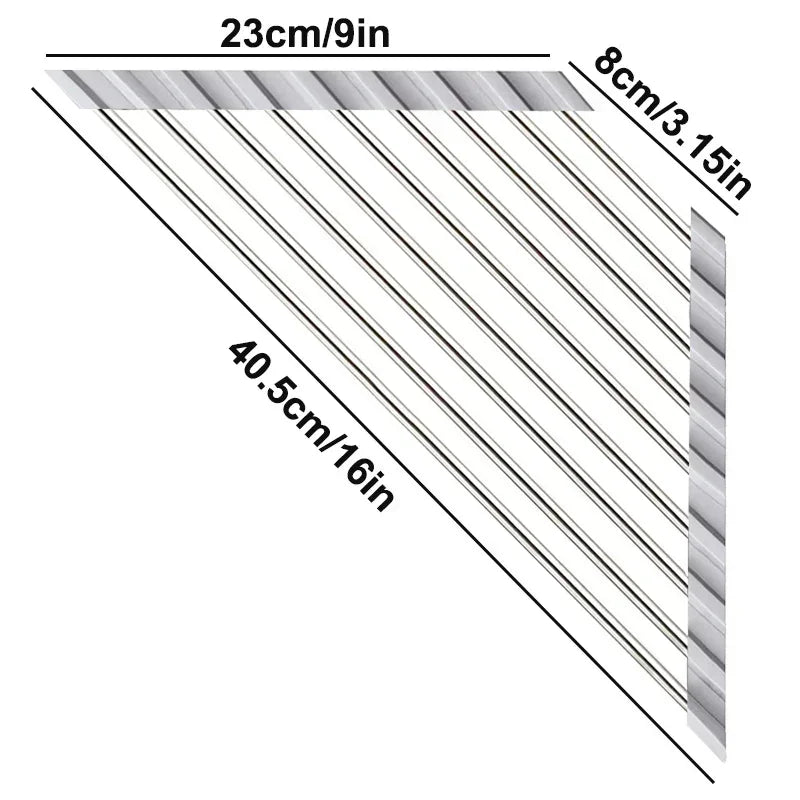 Roll Up Triangle Dish Drying Rack Kitchen Sink Organizer Corner Over the Sink Sponge Rag Holder Foldable Stainless Steel Drai