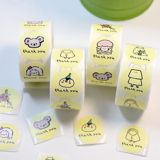500Paste/Roll Cartoon Funny Thank You Stickers，Holiday Gift Decorative Sealed Sticker，DIYThank You Stick Label