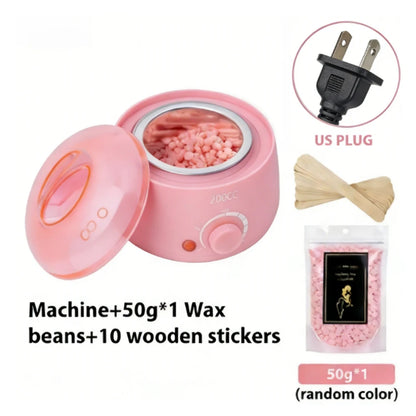 200CC Wax Heater Warmer Hair Removal Machine For Hand Foot Body SPA Epilator Paraffin Wax Pot +Wax Beans + Wood Sticks - Pink