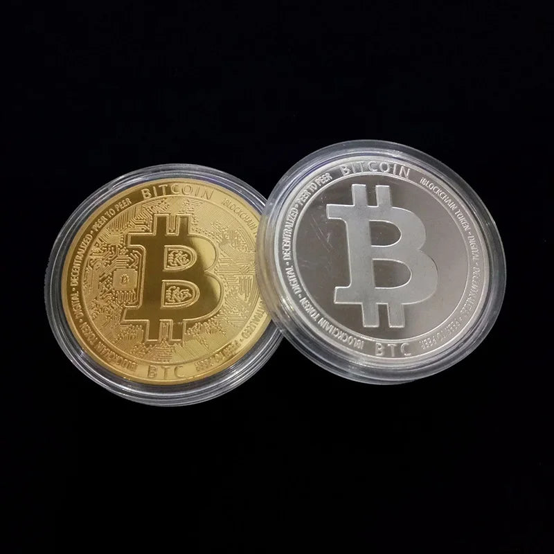 BITCoin Art Collection Gold Plated Physical Bitcoins Bitcoin BTC with Case Gift Physical Metal Antique Imitation Silver Coins