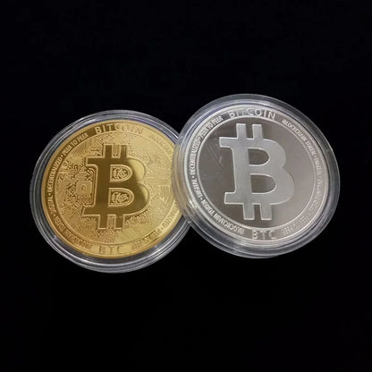 BITCoin Art Collection Gold Plated Physical Bitcoins Bitcoin BTC with Case Gift Physical Metal Antique Imitation Silver Coins