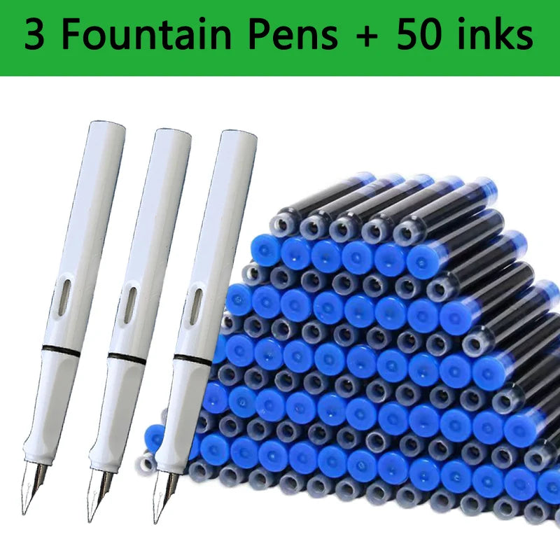 53Pcs Fountain Pen Replaceable Ink Set Black/Blue/Red ink EF School Pens Office Supplies Stationery for Writing Calligraphy P